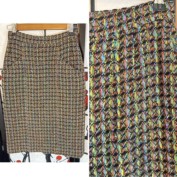 FENDI FF Tweed High Rise Pencil Skirt Pockets Size S Vintage - Picture 1 of 9